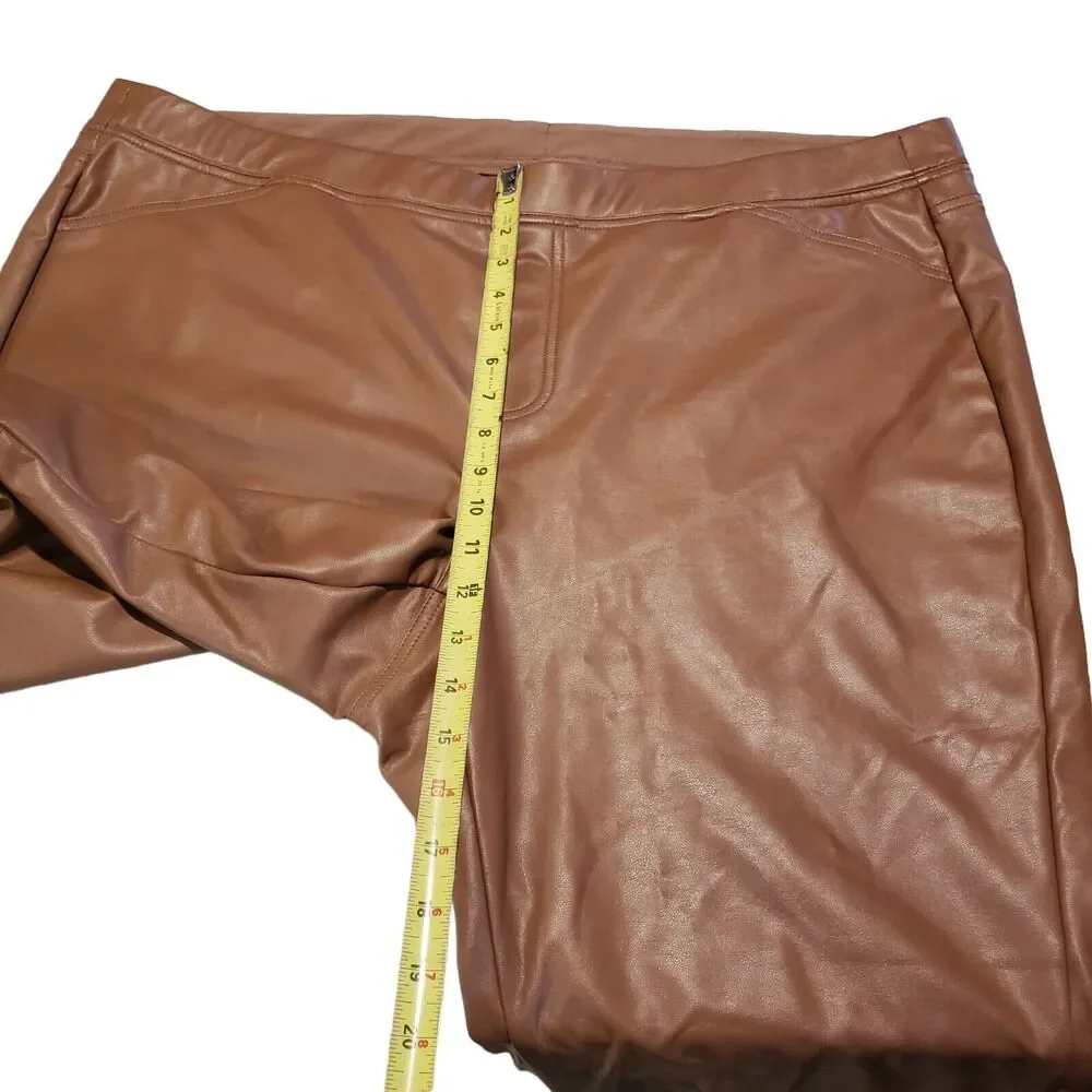 J. Jill High Rise Skinny Leg Pants Womens Faux Leather Brown Pull On Size 3X